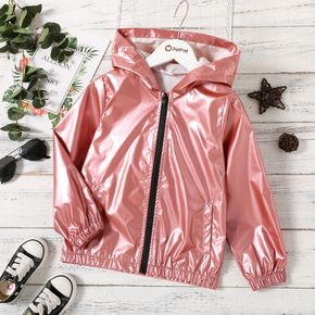 Kid Girl Metallic Pink Zipper Hooded Jacket