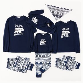 Christmas Polar Bear and Letter Print Dark Blue Family Matching Long-sleeve Pajamas Sets (Flame Resistant)