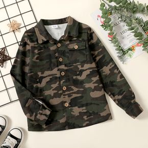 Kid Boy Camouflage Print Lapel Collar Button Design Long-sleeve Shirt