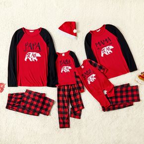Christmas Polar Bear and Letter Print Red Family Matching Raglan Long-sleeve Plaid Pajamas Sets (Flame Resistant)