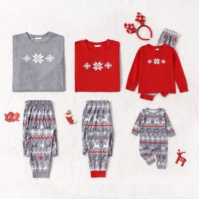 Christmas Snowflake and Reindeer Print Family Matching Long-sleeve Pajamas Sets (Flame Resistant)
