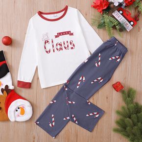 2-piece Kid Boy Christmas Santa Claus Letter Print Long-sleeve Tee and Striped Pants Pajamas Lounge Set