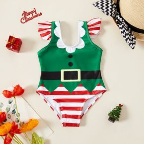 Christmas Elf Outfit Striped Flutter-sleeve Baby Swimsuit