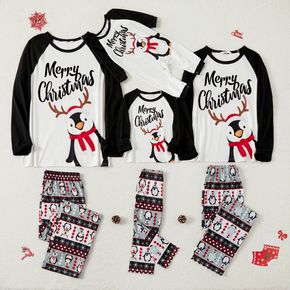 Weihnachtspinguin und Buchstabendruck Familie passende langärmelige Pyjamas Sets (schwer entflammbar)