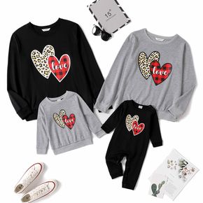 Leopard Heart and Plaid Heart Print Family Matching Long-sleeve Sweatshirts