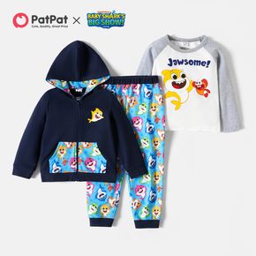 Baby Shark Toddler Boy Cotton Hooded Sweatshirt and Graphic Tee and Allover Pants