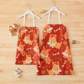Animal Print Red Apron for Mom and Me