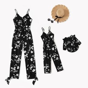 All Over Floral Print Black Cami Jumpsuit for Mom and Me