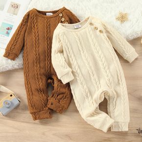 Baby Boy Solid Cable Knit Long-sleeve Jumpsuit
