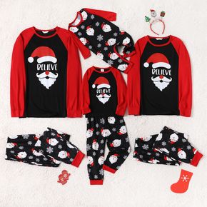 Christmas Santa and Letter Print Black Family Matching Raglan Long-sleeve Pajamas Sets (Flame Resistant)