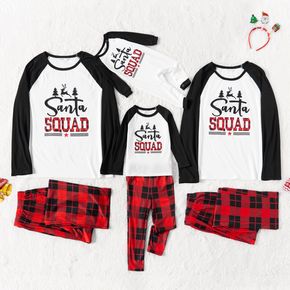 Árvore de rena de natal e letras com estampa confortável para família combinando conjuntos de pijamas xadrez de manga comprida raglan preto (à prova de fogo)
