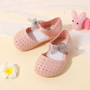 Toddler Sequined Bowknot Decor Light Pink Hole Shoes