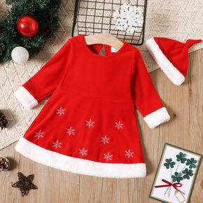 Kleinkind Mädchen Weihnachten Schneeflocke besticktes Fuzzy Langarmkleid