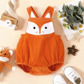 Baby Girl Cartoon Fox Pattern Orange Sleeveless Romper