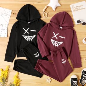 2-piece Kid Boy Face Emojis Print Hoodie Sweatshirt and Pants Set