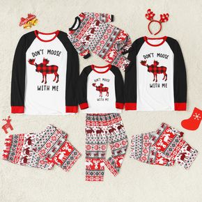 Christmas Plaid Moose and Letter Print Family Matching Raglan Long-sleeve Pajamas Sets (Flame Resistant)