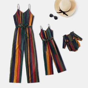 Colorful Stripe Cami Belted Jumpsuit for Mom and Me