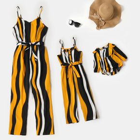 Color Block Striped Sleeveless Cami Belted Jumpsuit for Mom and Me