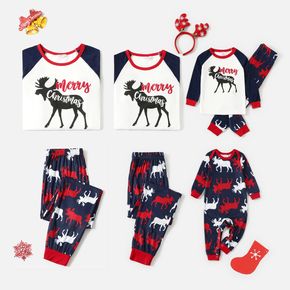 Christmas Reindeer and Letter Print Snug Fit Family Matching Raglan Long-sleeve Pajamas Sets