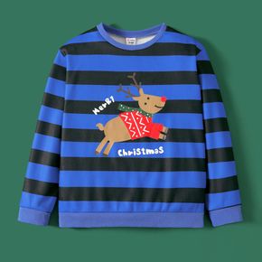 Kid Boy Christmas Letter Deer Print Streifen Pullover Sweatshirt