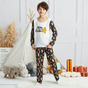 2-piece Kid Boy Christmas Santa Snow Letter Print Long-sleeve Tee and Pants Pajamas Lounge Set