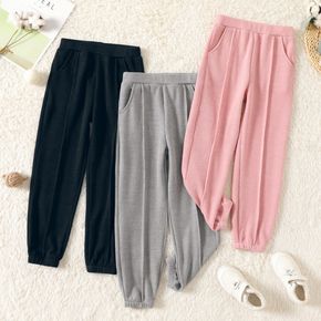 Kid Girl Elasticized Casual Solid Color Pants with Pocket