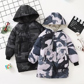Kid Boy Camouflage Print Zipper Hooded Thicken Overcoat