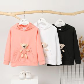 Kid Girl Bear Doll Decor Hoodie Sweatshirt (Bear Doll is included)