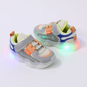 Toddler White Mesh Panel Velcro Closure LED Sports Shoes