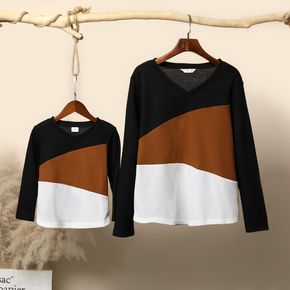 Color Block Long-sleeve Textured Tops for Mom and Me
