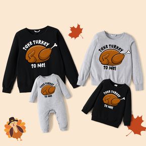 Thanksgiving Day Turkey and Letter Print Family Matching 100% Cotton Long-sleeve Sweatshirts