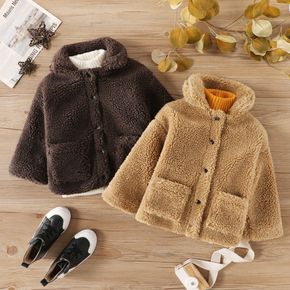 Toddler Boy/Girl Lapel Collar Button Design Fuzzy Coat