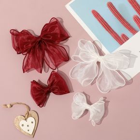 2-pack Solid Color Net Yarn Bow Butterfly Hair Clips for Mom and Me