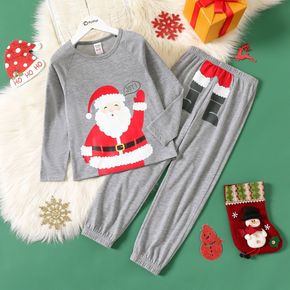 2-teiliges Kid Boy Christmas Santa Print Langarm T-Shirt und Hose Pyjama Lounge Set