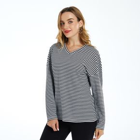 Thanksgiving V-neck long sleeve Black and White Stripe Print Sweatshirt Pullover