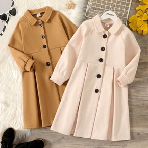 Kid Girl Lapel Collar Solid Color Single-Breasted Coat