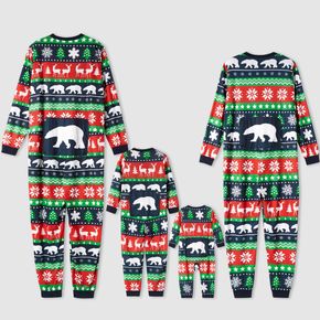 Christmas All Over Print Multi-color Family Matching Long-sleeve Onesies Pajamas Sets (Flame Resistant)