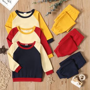 2-piece Toddler Boy Colorblock Raglan Sleeve Pullover Sweatshirt and Solid Color Pants Set