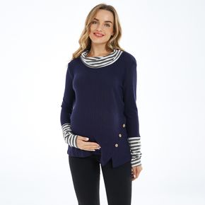 Maternity Thanksgiving Contrast Striped Round Neck Long-sleeve T-shirt
