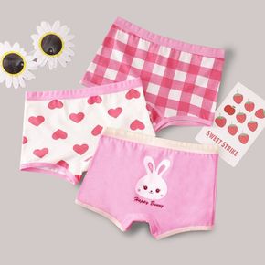 3-Pack Toddler Girl Heart/Rabbit Print/Plaid Underwear Boxer Briefs