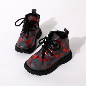 Toddler / Kid Red Print Perforated Lace-up Side Zipper Boots