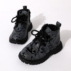 Toddler / Kid Black Print Perforated Lace-up Side Zipper Boots