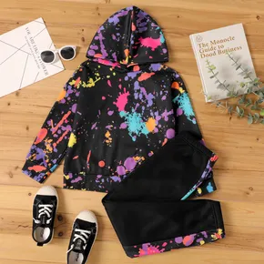 2-piece Kid Boy Painting Print Hoodie Sweatshirt and Pants Set