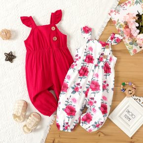 Baby Girl Solid/Floral Print Ruffle Sleeveless Jumpsuit