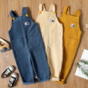 Toddler Boy Embroidered Pocket Button Design Solid Color Overalls