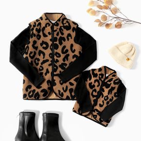 Brown Leopard Fleece Sleeveless Cardigan Vest for Mom and Me