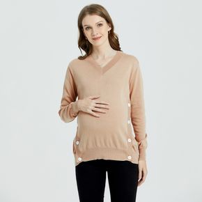 Maternity V Neck Button Up Sweater