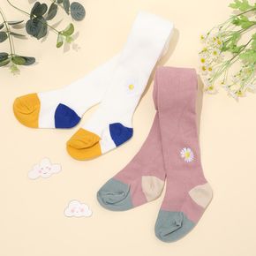 Toddler / Kid Colorblock Daisy Embroidered Pantyhose Tights