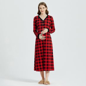Maternity Thanksgiving Buffalo Plaid Nightgowns with Pocket