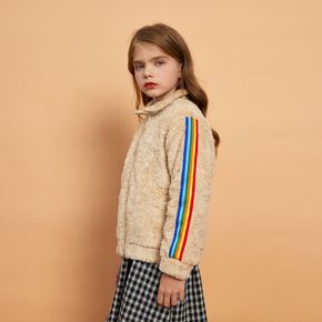 Kid Boy/Kid Girl Stand Collar Colorful Striped Zipper Fuzzy Jacket